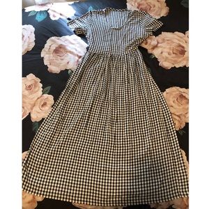 Navy Blue Plaid Modest Dress